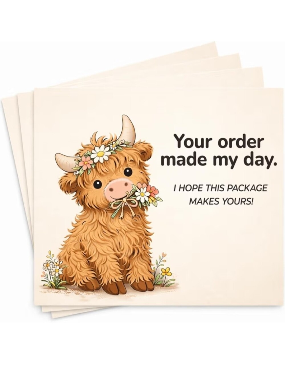 Cute Highland Cow Thank You Cards— Orange Floral Design 40 Cards - Picture 1 of 4